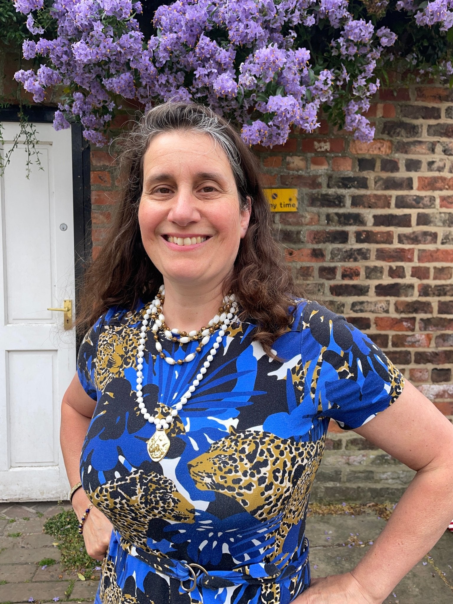 Vintage milk beads necklace with leopard pendant - Natalia Willmott