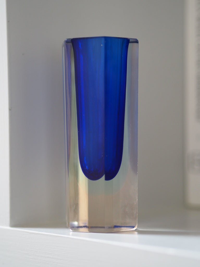 Vintage Murano Sommerso faceted Vase in blue cobalt and turquoise - Natalia Willmott