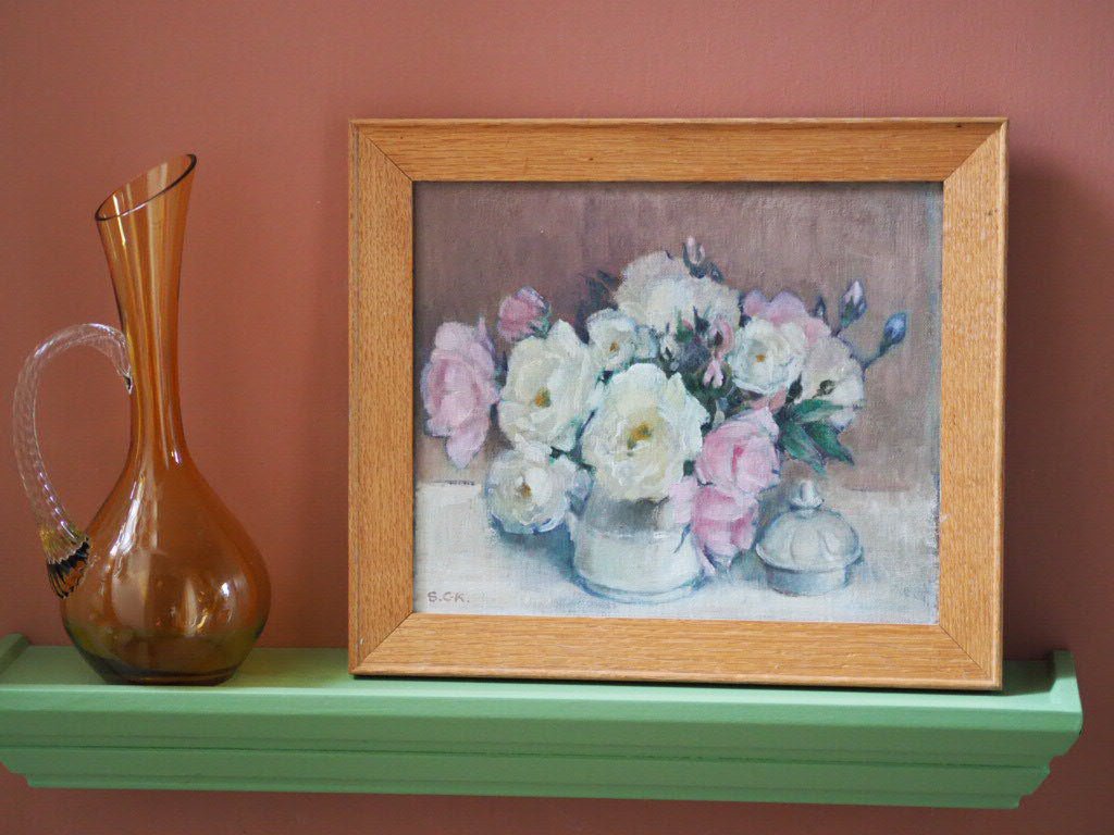 Vintage oil painting of roses by Stella Carton-Kelly - Natalia Willmott