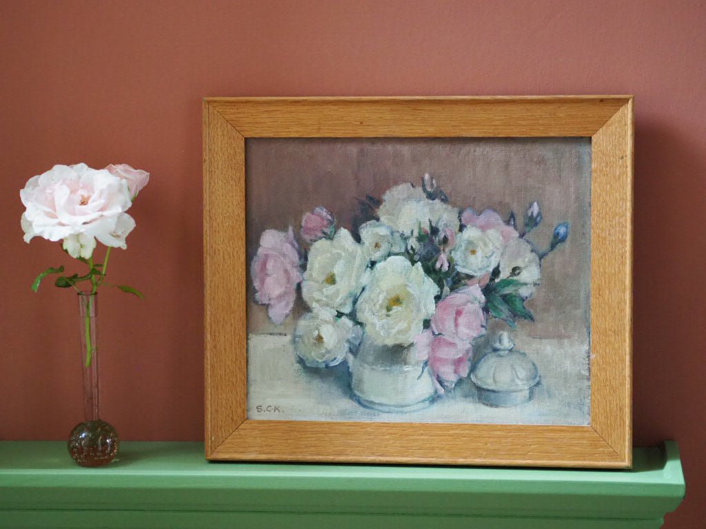 Vintage oil painting of roses by Stella Carton-Kelly - Natalia Willmott