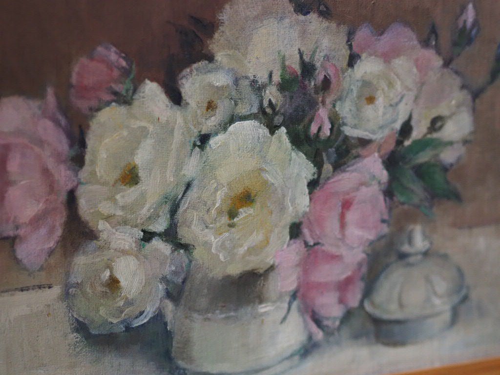 Vintage oil painting of roses by Stella Carton-Kelly - Natalia Willmott