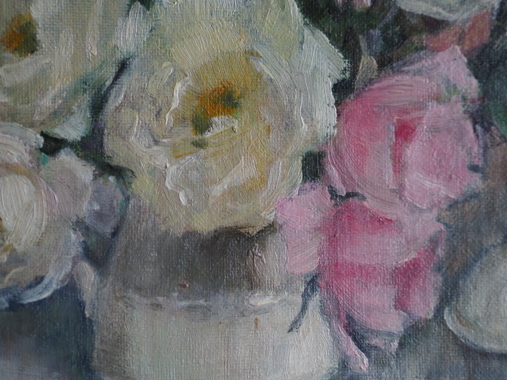 Vintage oil painting of roses by Stella Carton-Kelly - Natalia Willmott
