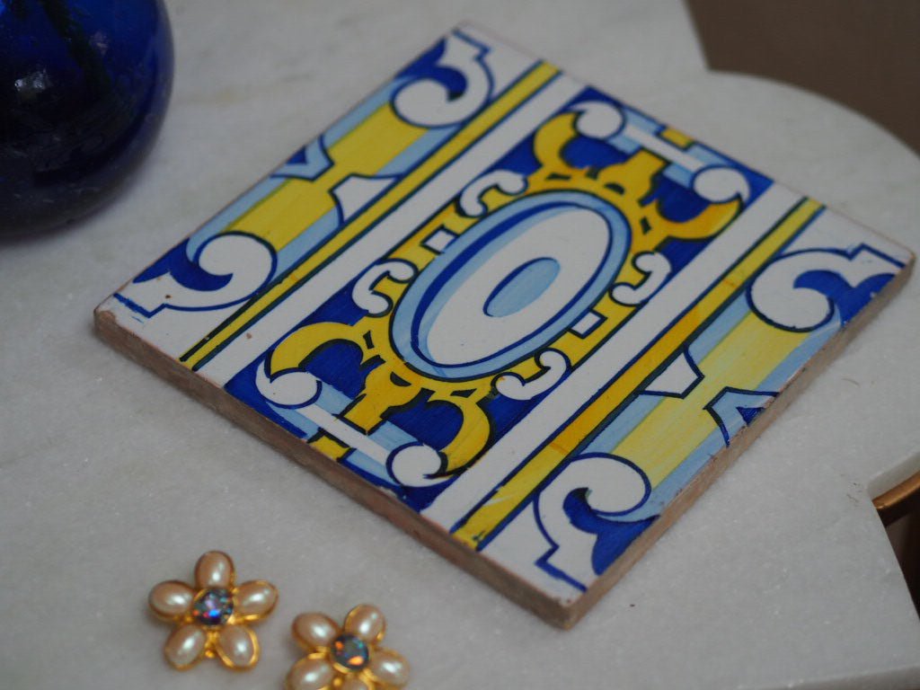 Vintage portuguese tile - blue and yellow - Natalia Willmott