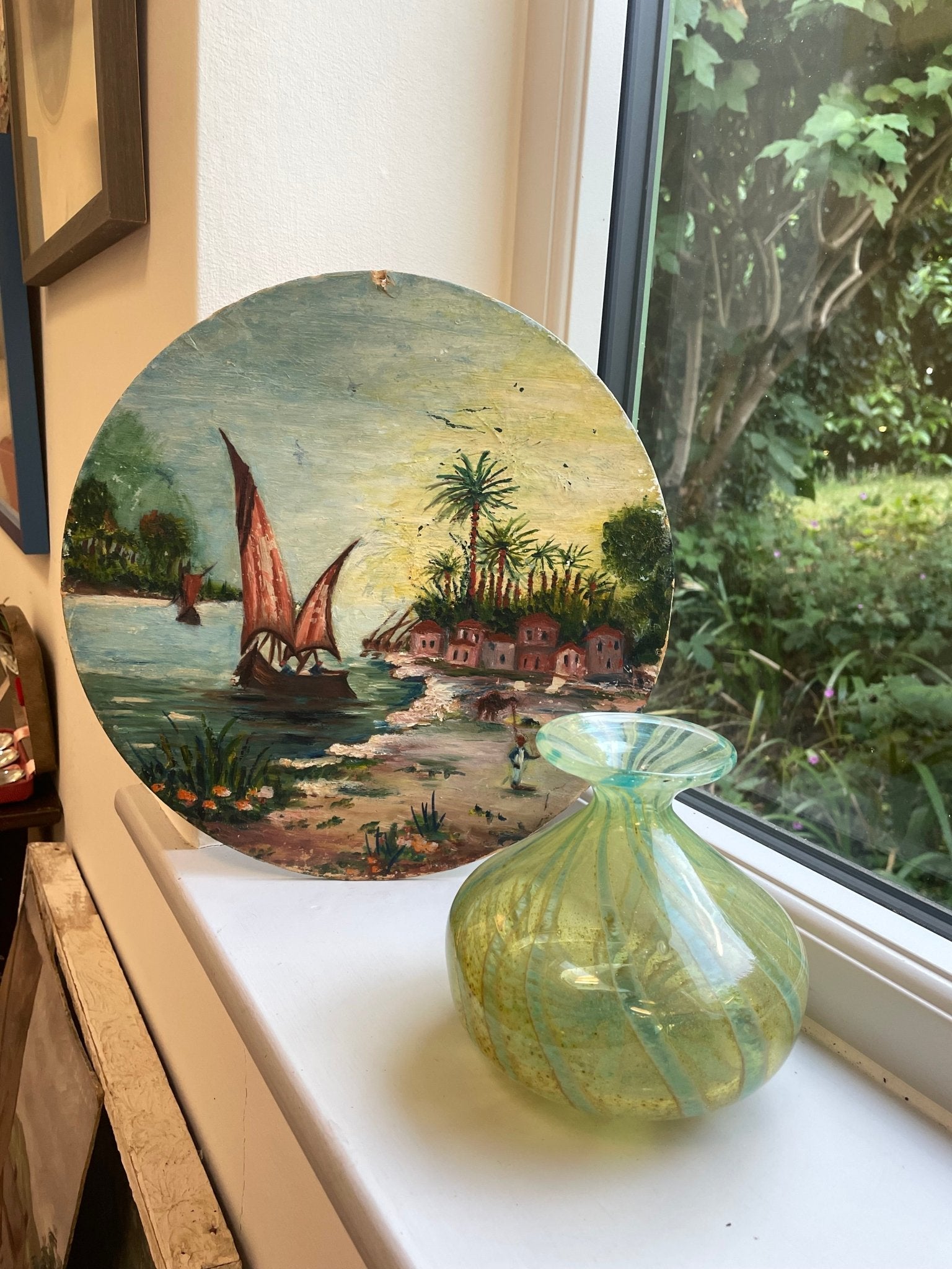 Vintage round oil painting Feluccas - Natalia Willmott