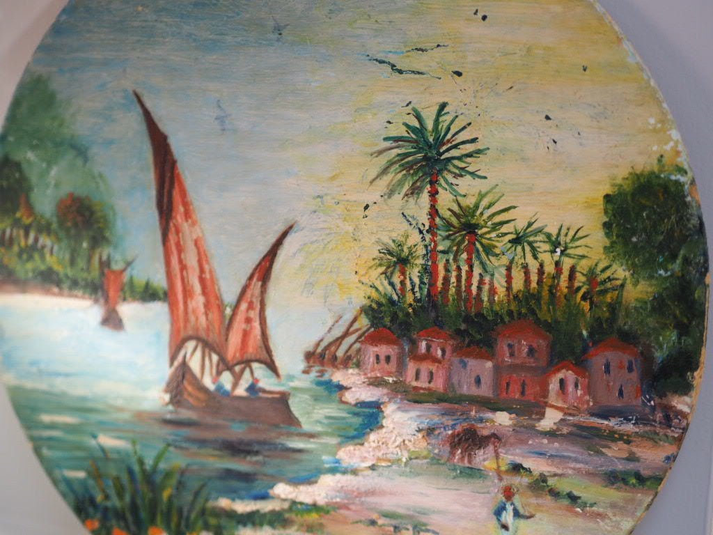 Vintage round oil painting Feluccas - Natalia Willmott