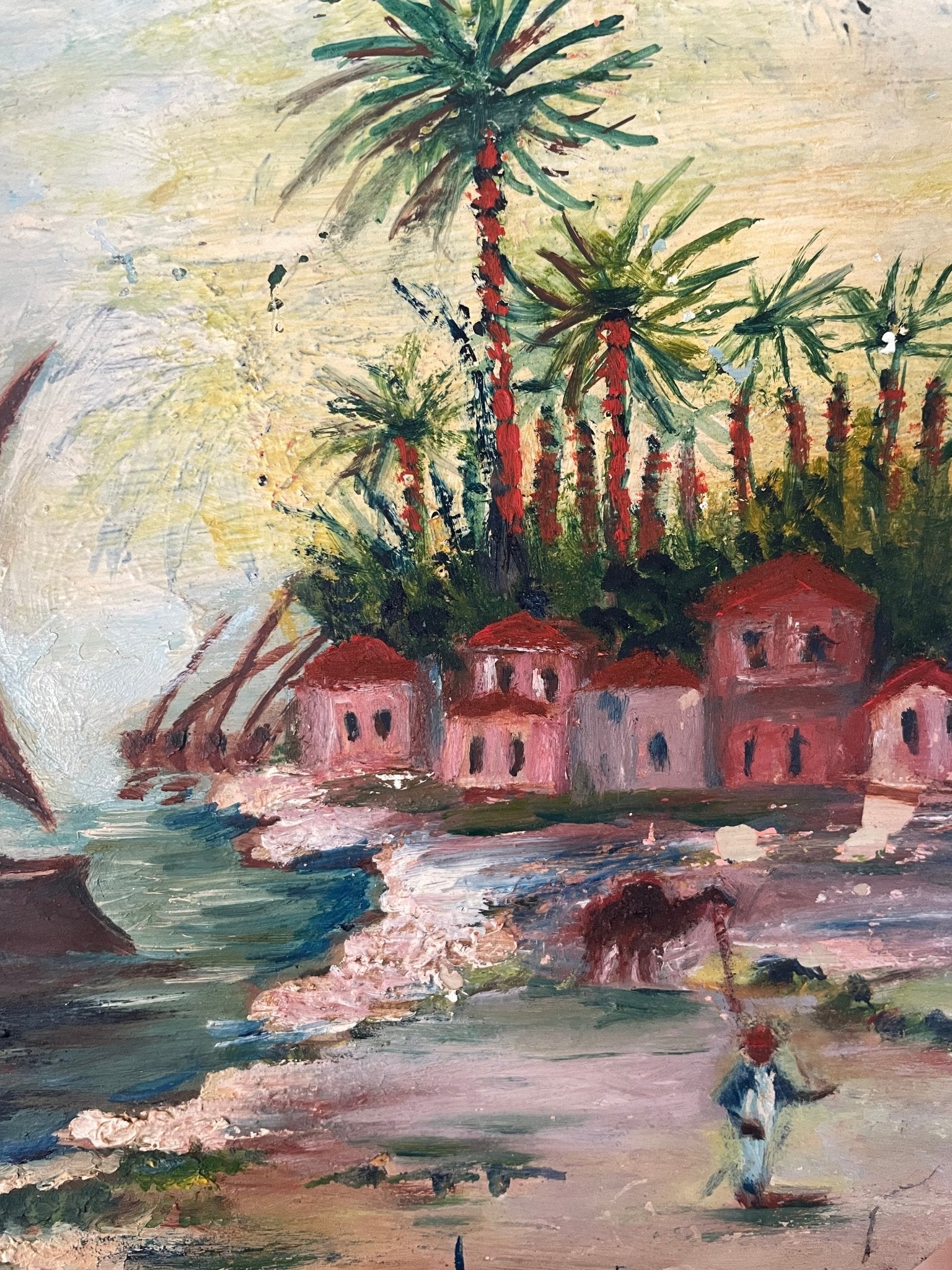 Vintage round oil painting Feluccas - Natalia Willmott