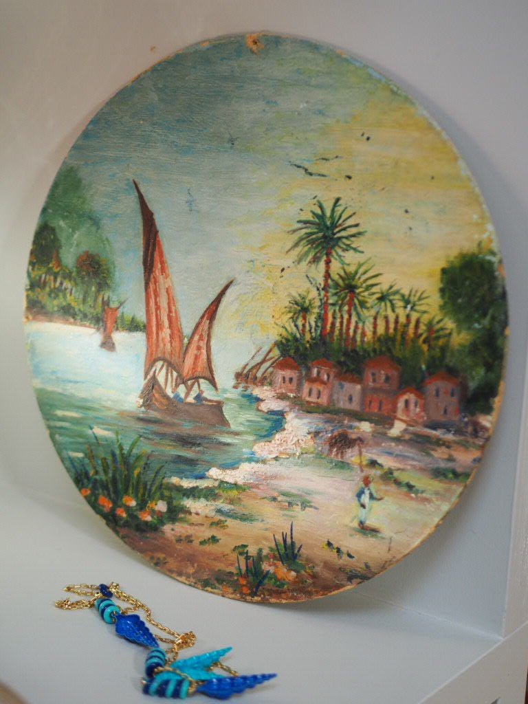 Vintage round oil painting Feluccas - Natalia Willmott
