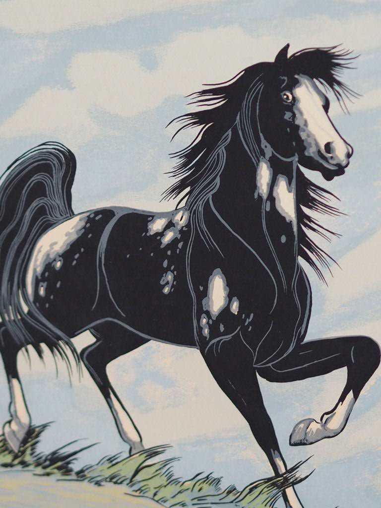 Vintage silkscreen print Vigil Black Horse - Natalia Willmott