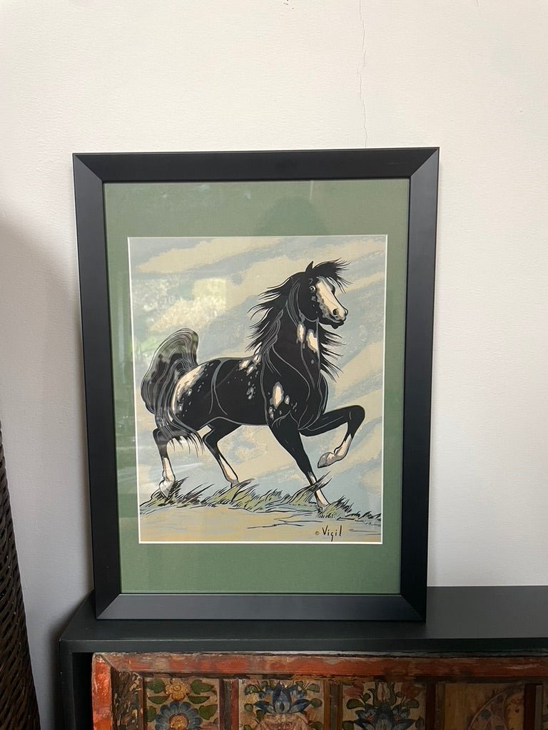 Vintage silkscreen print Vigil Black Horse - Natalia Willmott