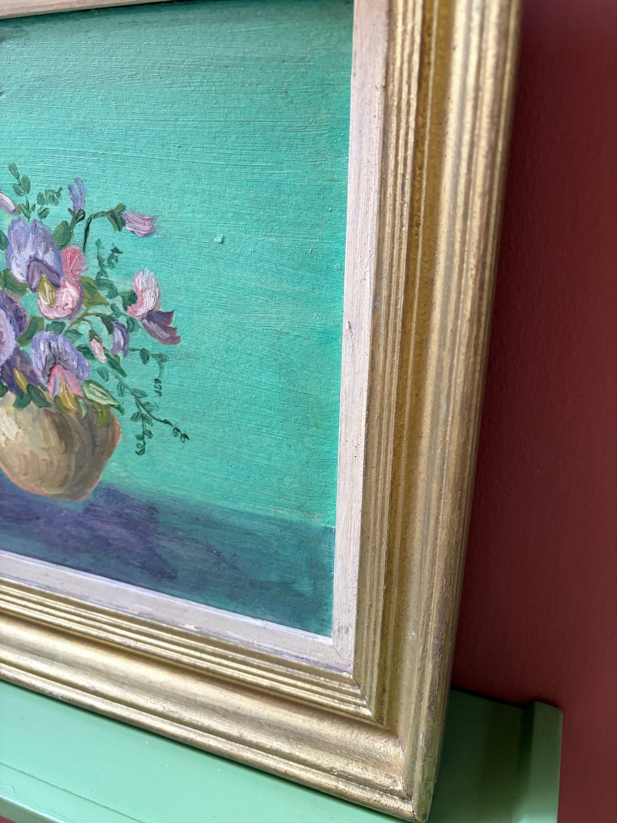 Vintage small acrylic painting- sweet peas - Natalia Willmott