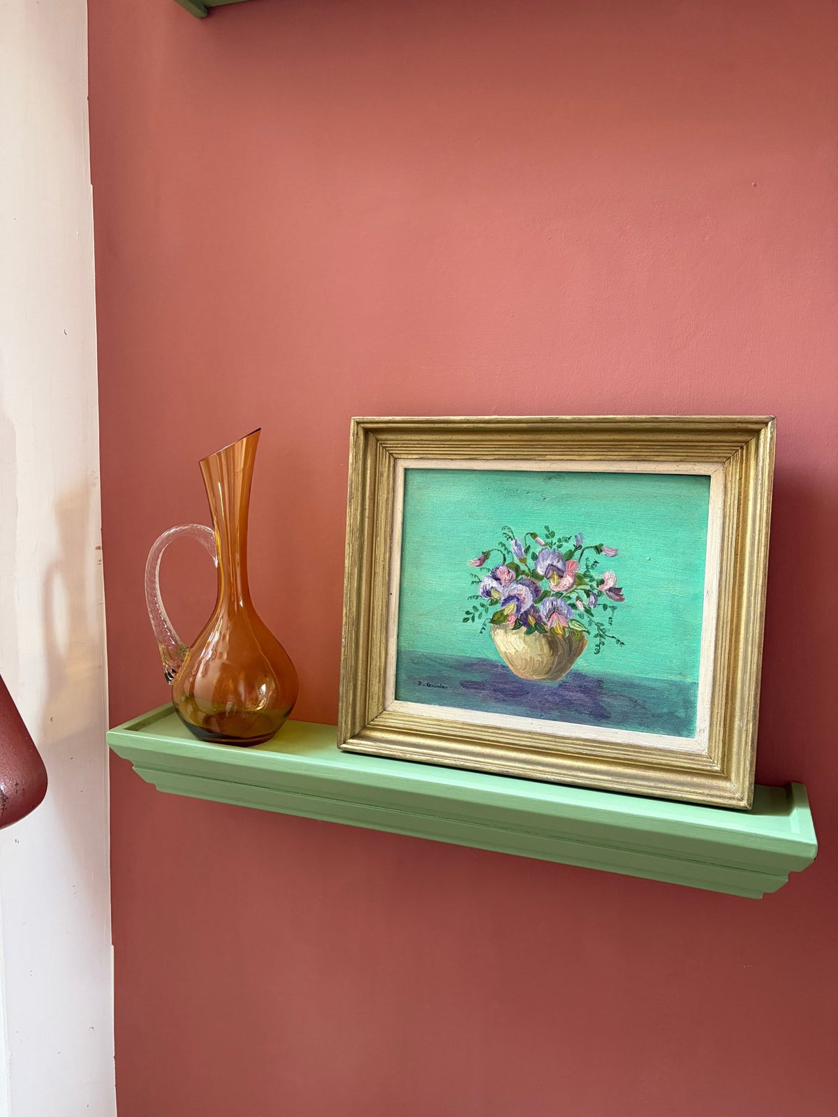 Vintage small acrylic painting- sweet peas - Natalia Willmott