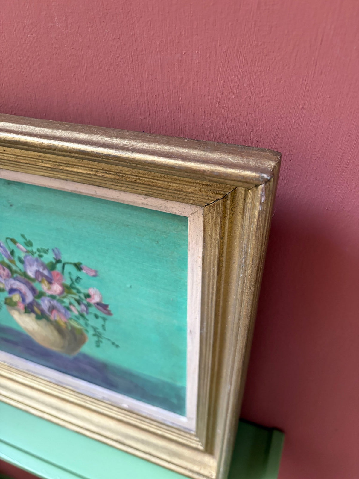 Vintage small acrylic painting- sweet peas - Natalia Willmott
