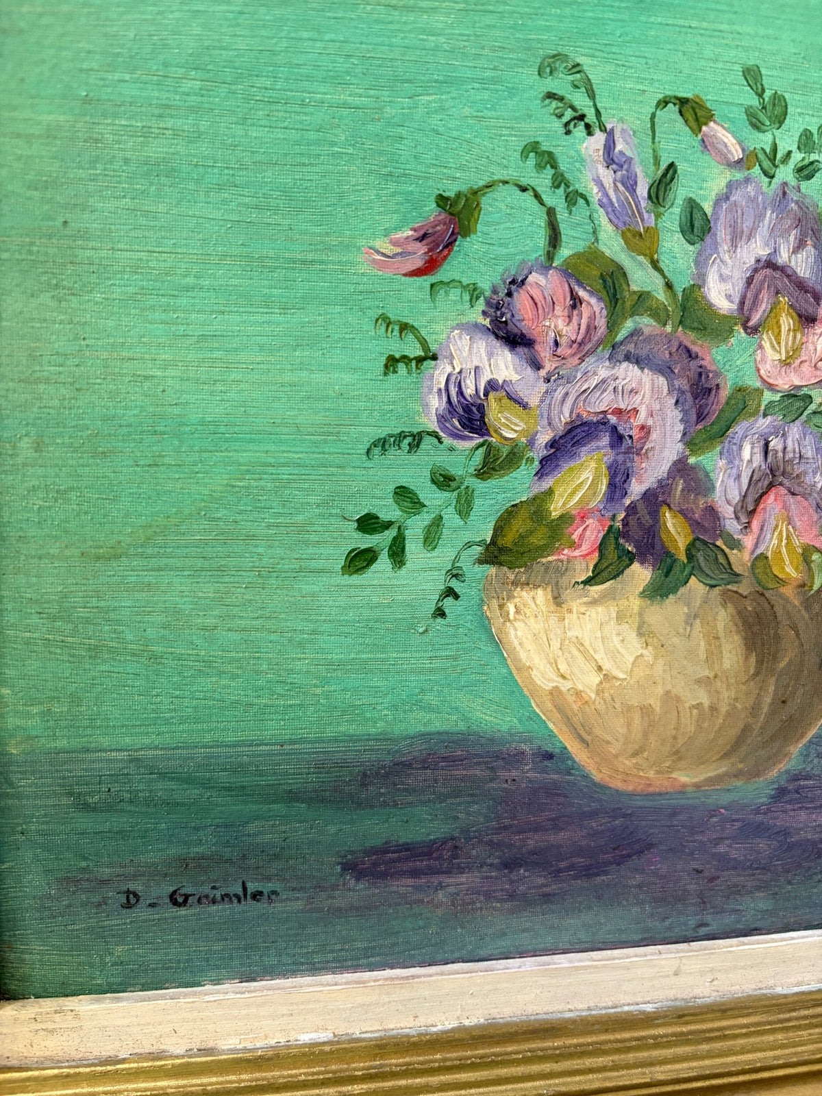 Vintage small acrylic painting- sweet peas - Natalia Willmott