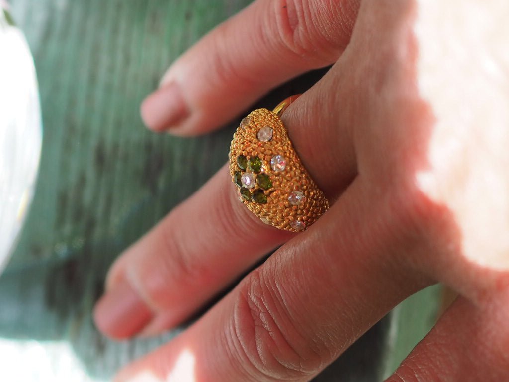 Adjustable vintage ring with green flower detail - Natalia Willmott