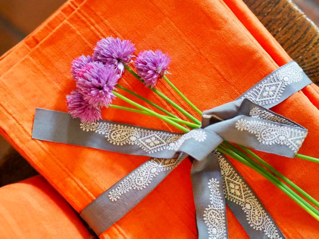 Antique orange damask hand towel or napkin chequered - Natalia Willmott