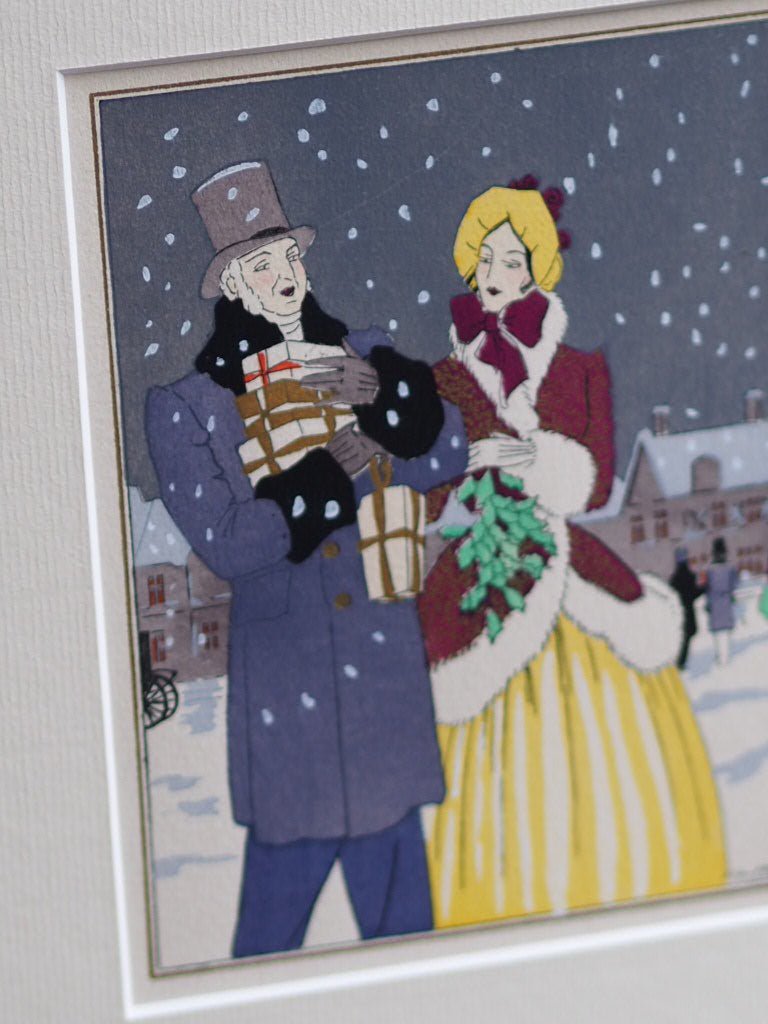 Art Deco Pochoir Christmas card - Couple in coats - Natalia Willmott