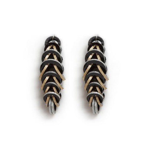 Black and gold links leather earrings by Mojiana - Natalia Willmott