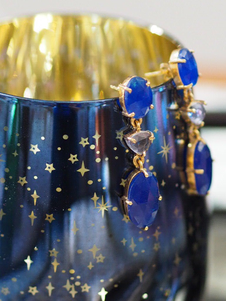 Blue agate and amethyst pendant earrings - Natalia Willmott