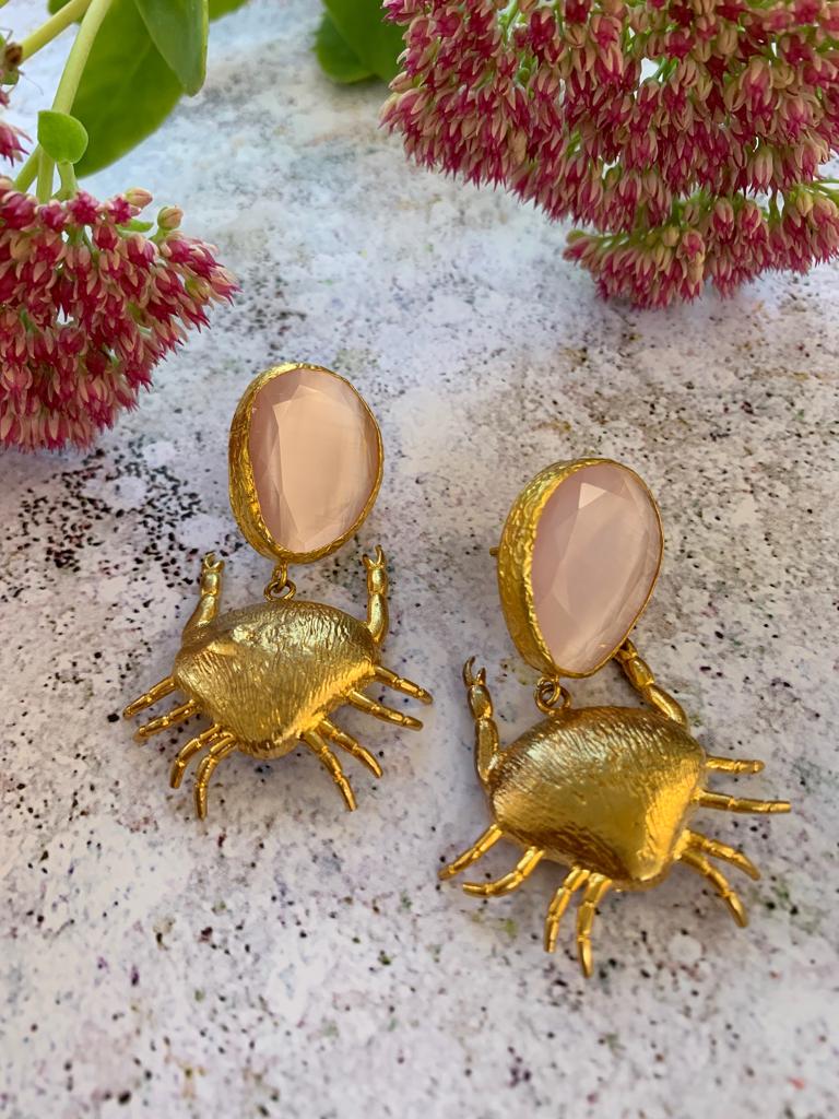 Bronze rose quartz with pendant crab earrings - Natalia Willmott