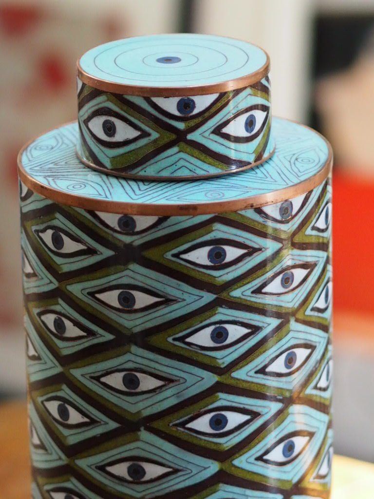 Cloisonné tea box tall eye blue lozenge by Fabienne Jouvin - Natalia Willmott