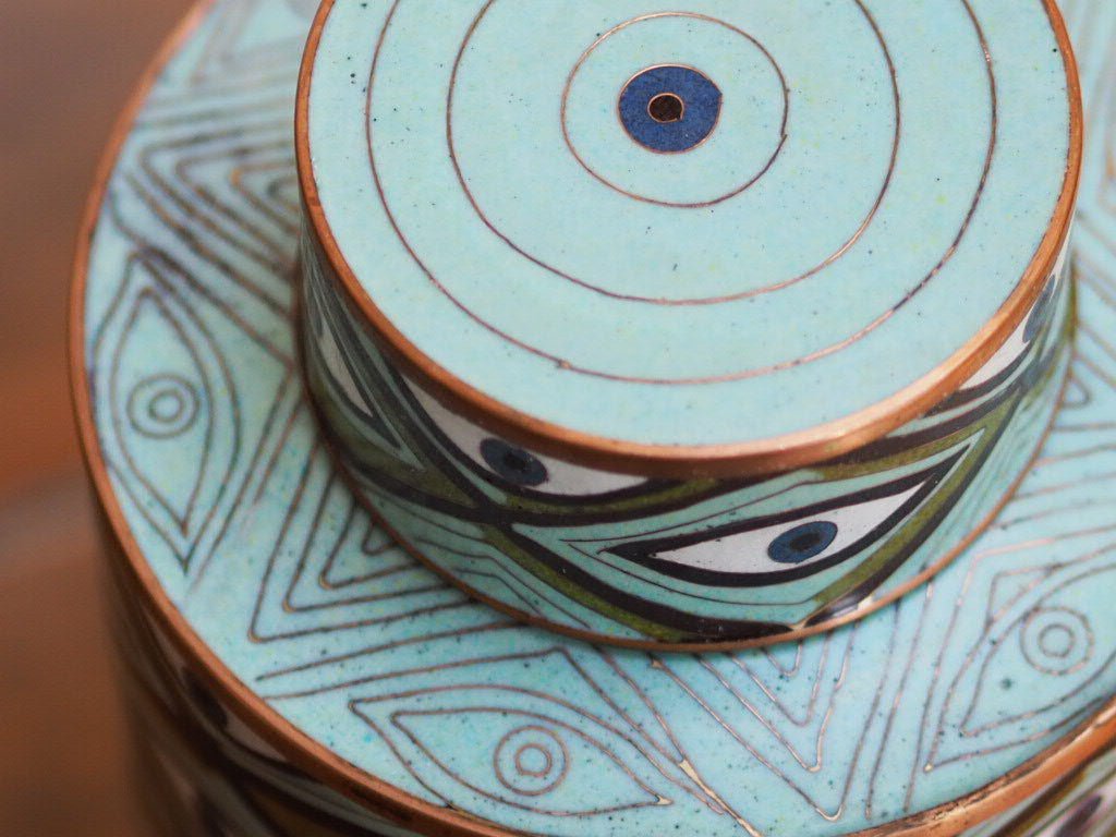 Cloisonné tea box tall eye blue lozenge by Fabienne Jouvin - Natalia Willmott