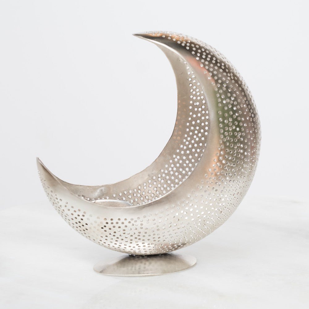 Crescent moon tealight holder - silver - Natalia Willmott