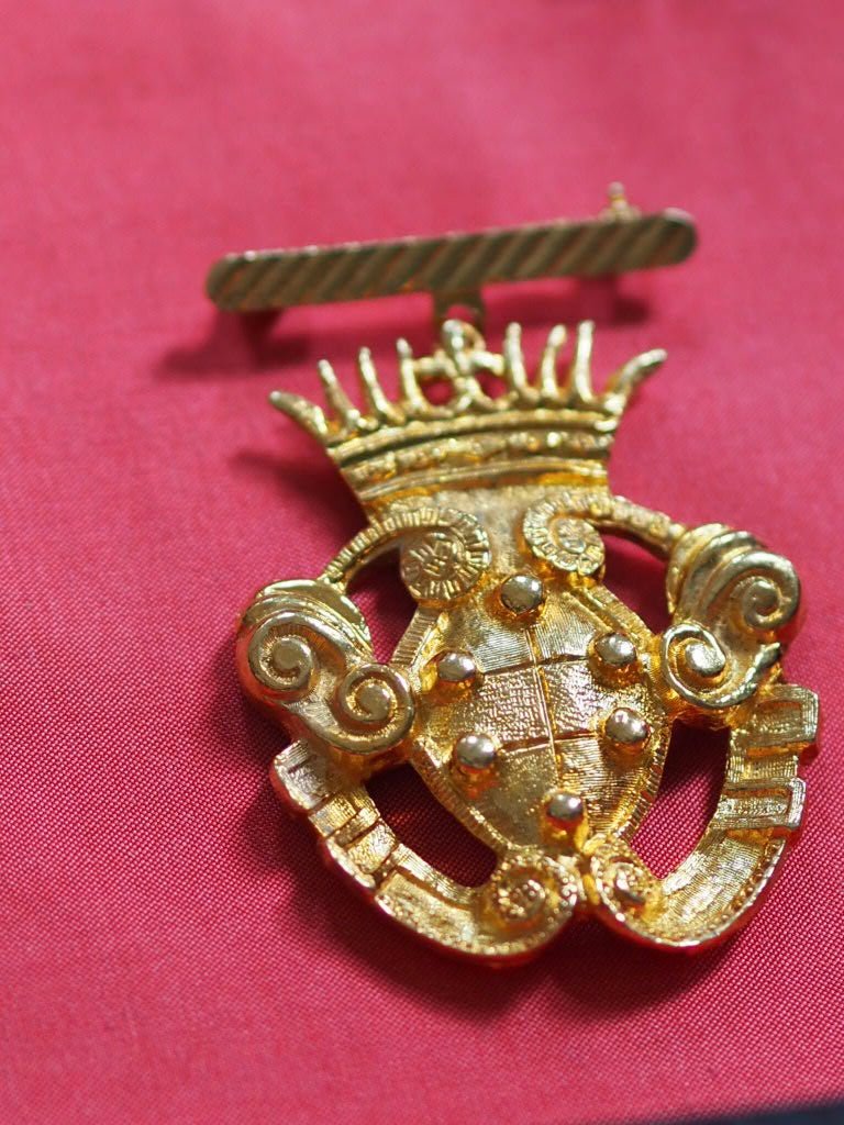 Gold heraldry and crown pin brooch - Natalia Willmott