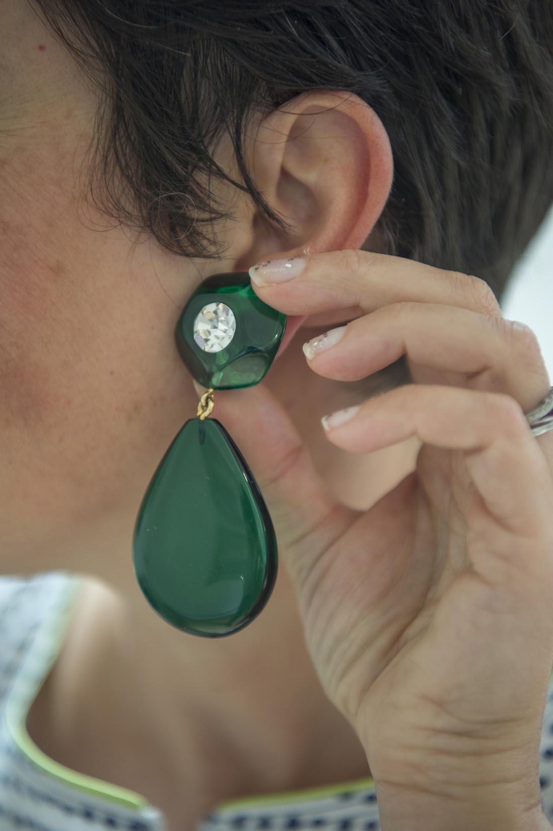 Green Plexiglas Christian Lacroix vintage clip on earrings - Natalia Willmott
