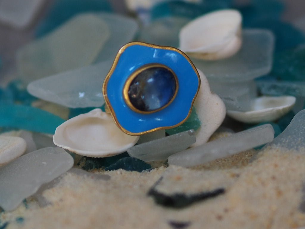 Iolite and light blue enamel ring - Natalia Willmott