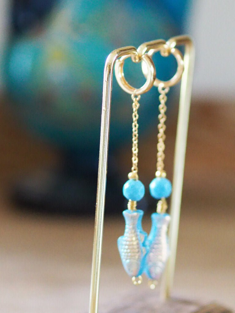 Iridescent blue fish gold plated earrings or necklace - Natalia Willmott