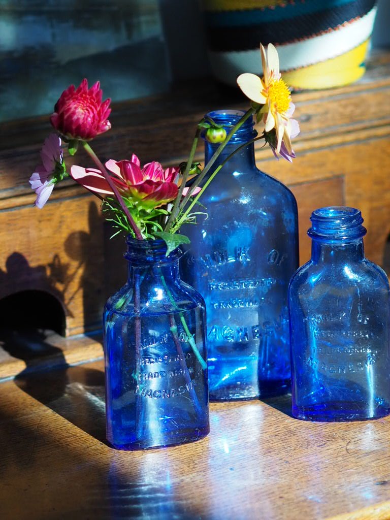 Mid century milk of Magnesia cobalt blue large of bottles - Natalia Willmott