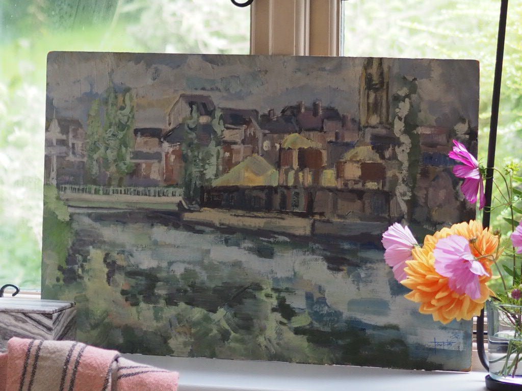 Oil painting on board by the canal by Toupin - Natalia Willmott