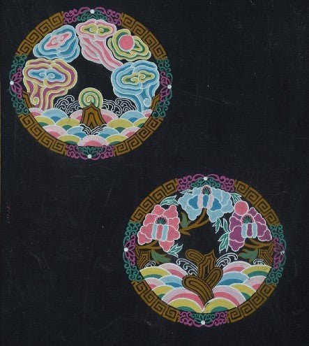 Original textile design of chinese roundels - Natalia Willmott