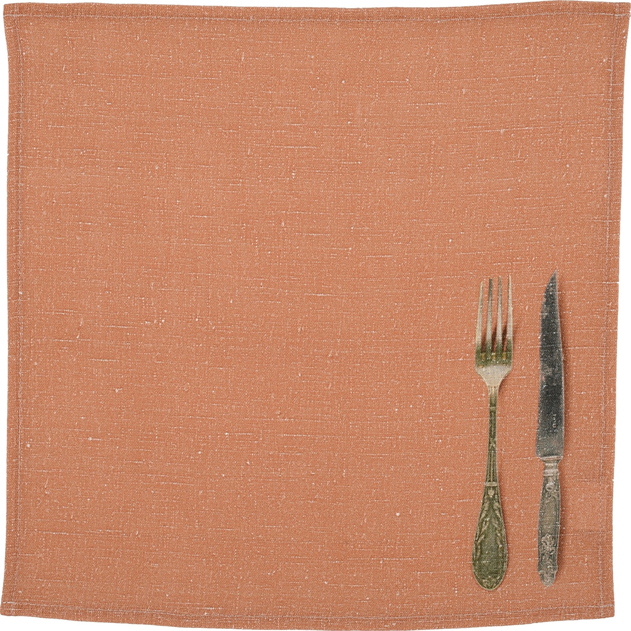 Pair of napkins and Pair of place mats printed with image of antique spoon, fork and knife - Natalia Willmott