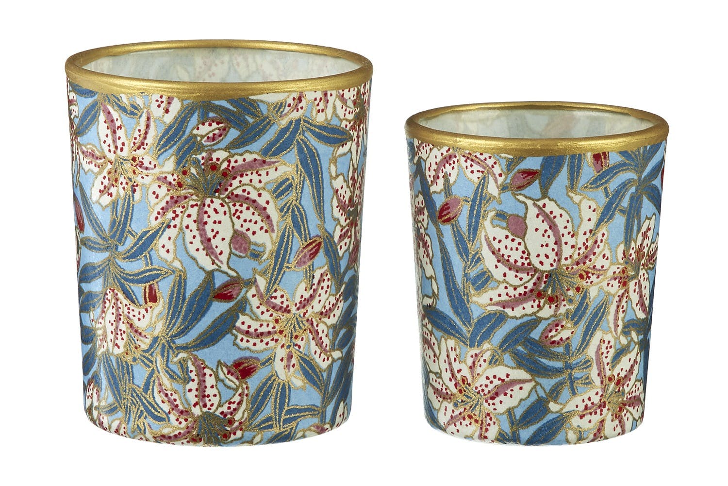 Pair of votive tea light holders- beautiful lilies - Natalia Willmott