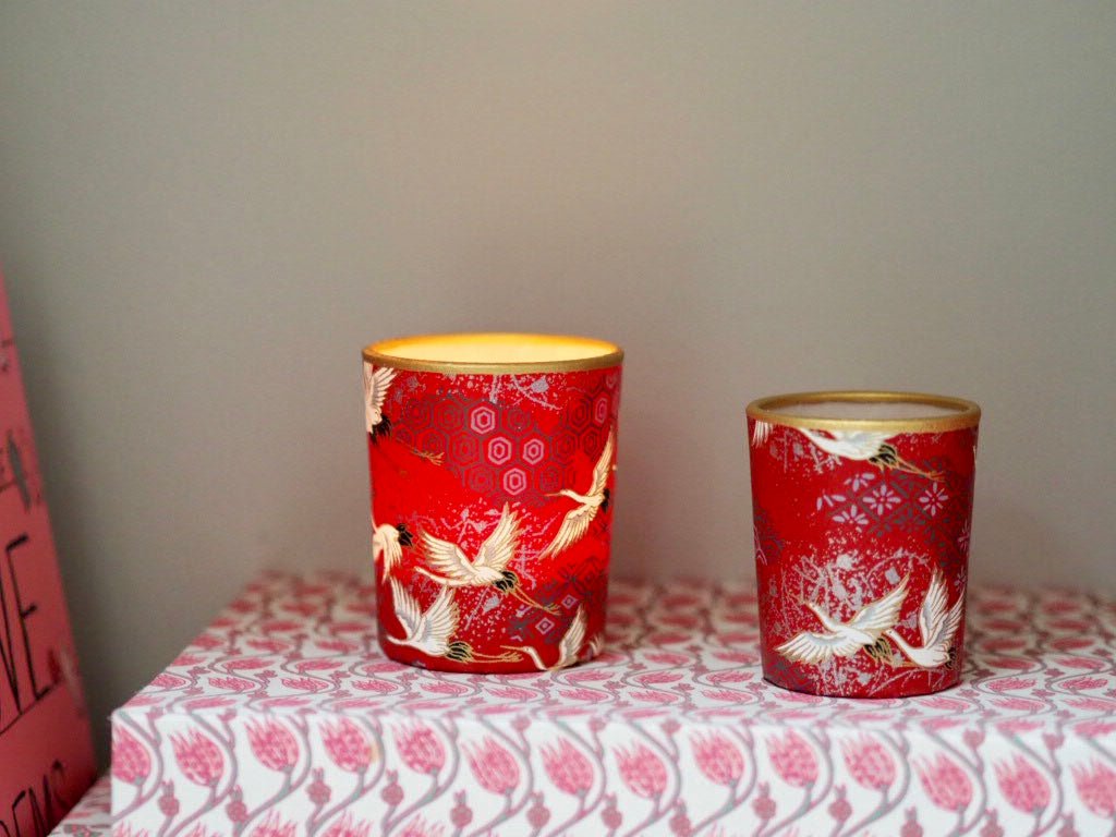 Pair of votive tea light holders- cranes red - Natalia Willmott