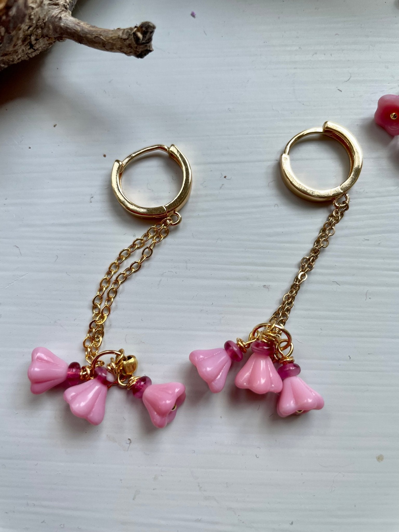 Pink bell gold plated earrings or necklace - Natalia Willmott