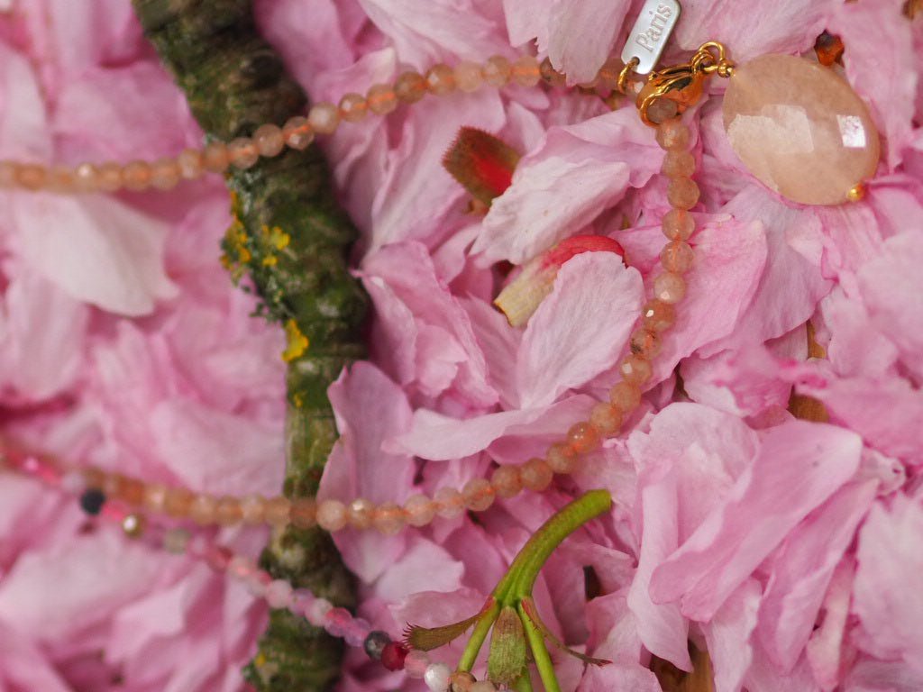 Pink tourmaline faceted beaded necklace with quartz pendant - Natalia Willmott