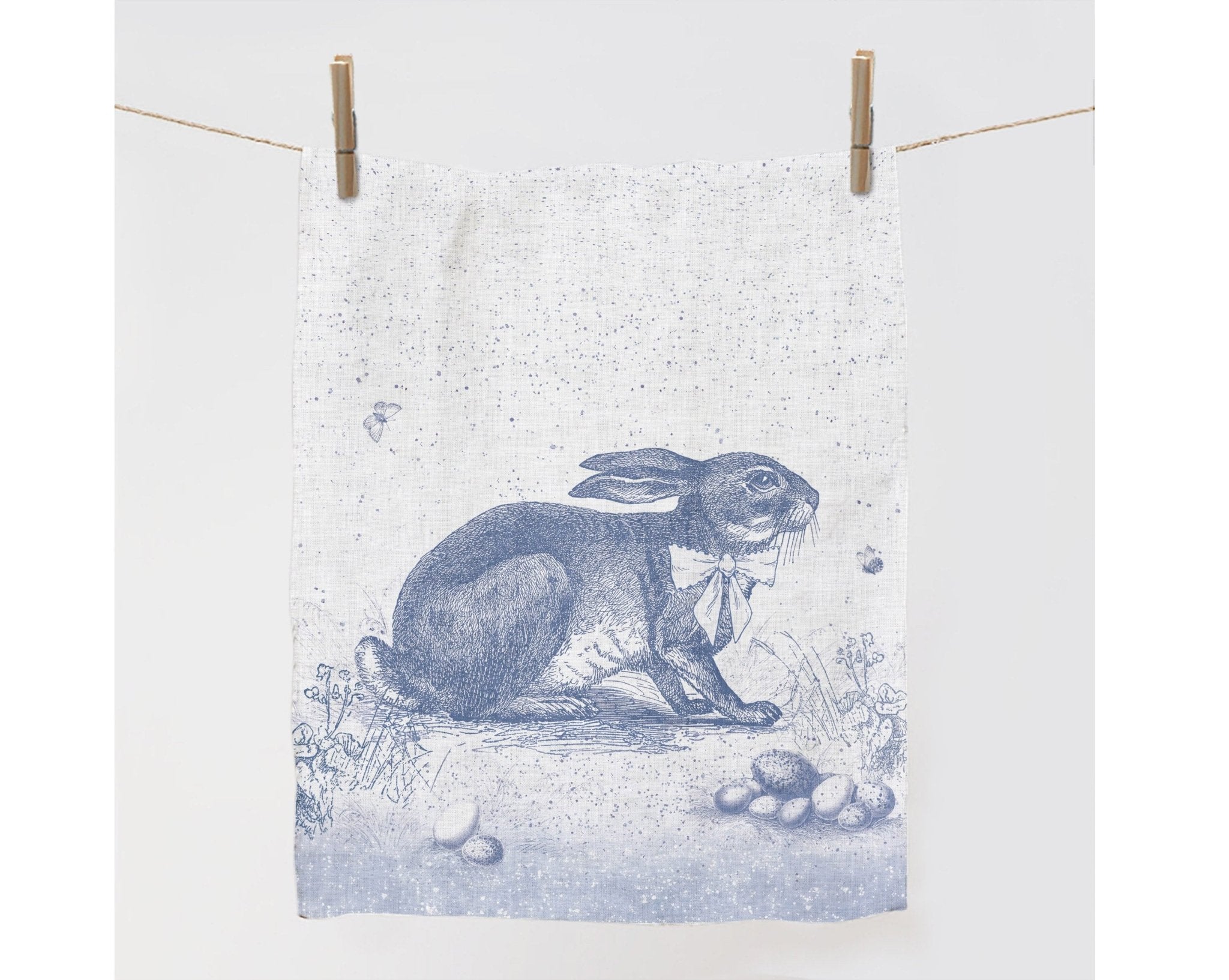 Rabbit Toile linen blue kitchen towel/dish cloth - Natalia Willmott