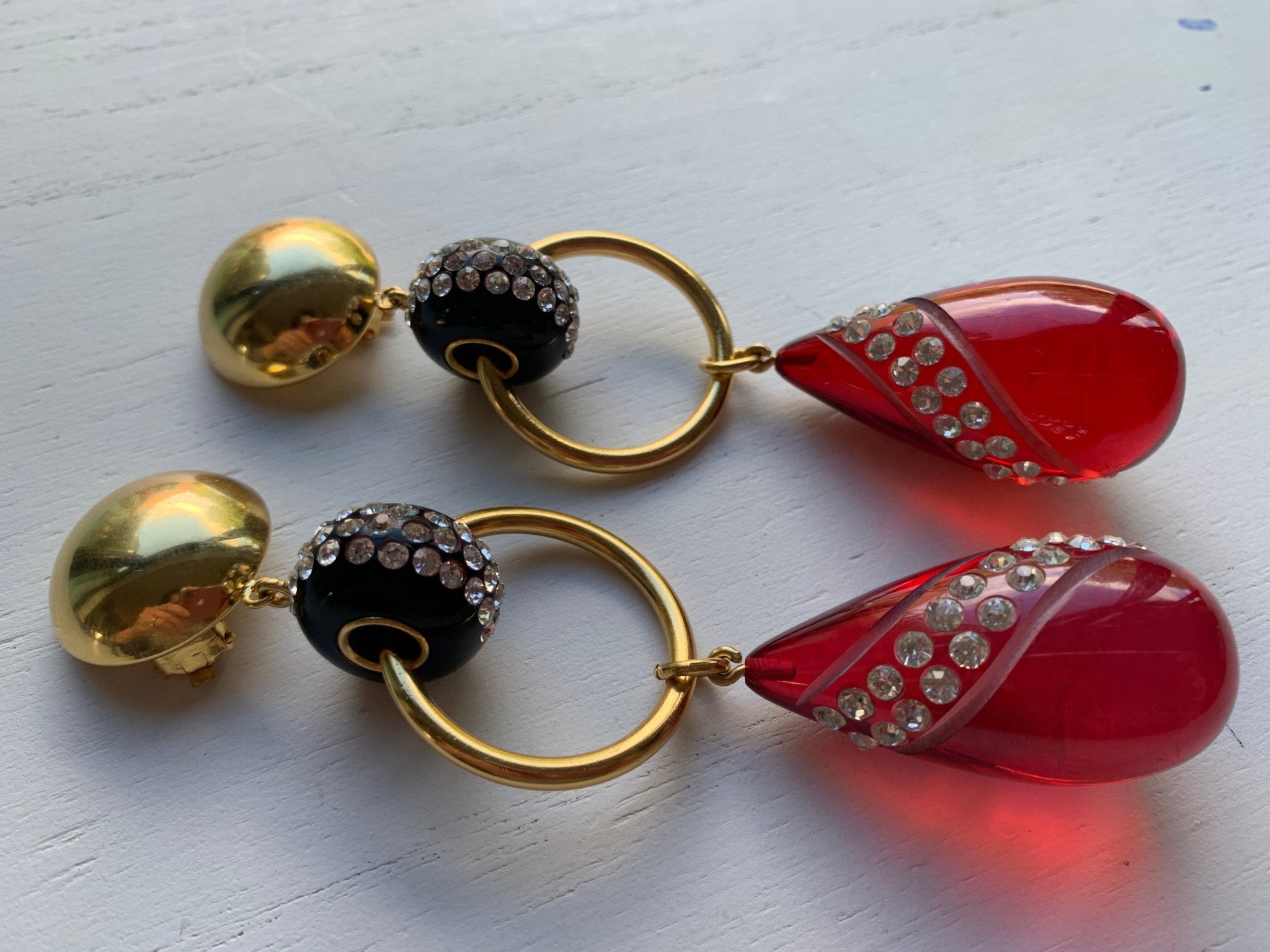 Red Plexiglas Christian Lacroix vintage clip on earrings - Natalia Willmott