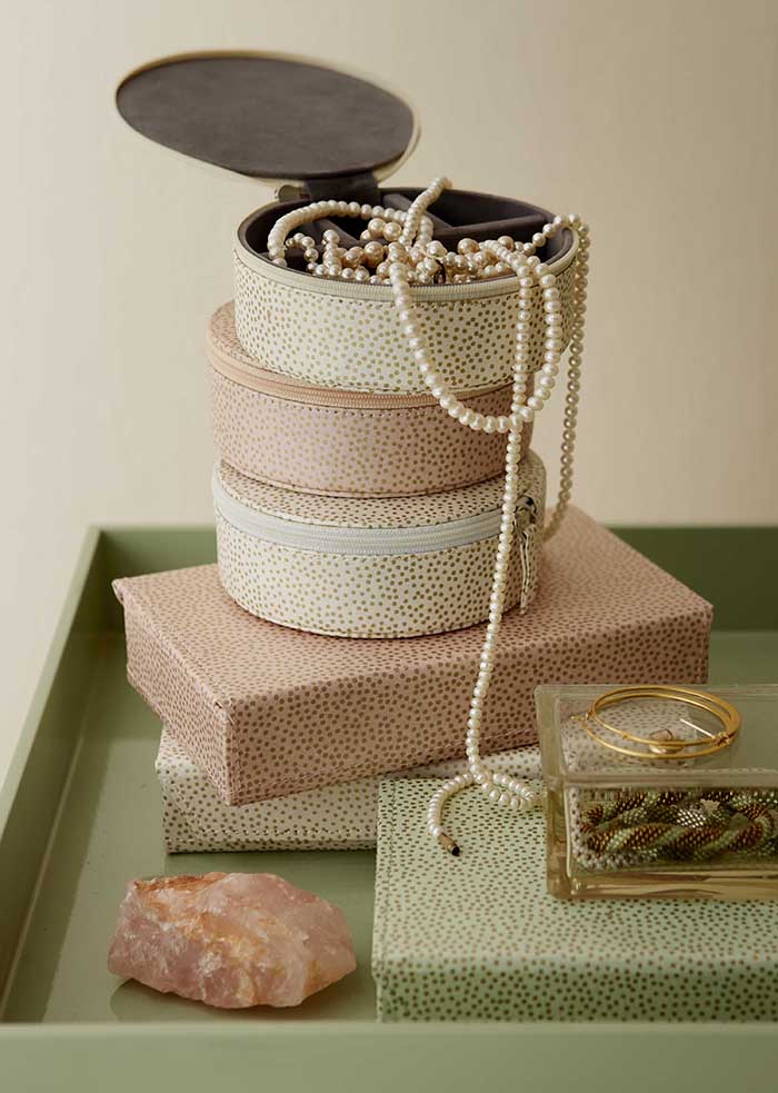Travel jewellery box gold dots pale pink - Natalia Willmott
