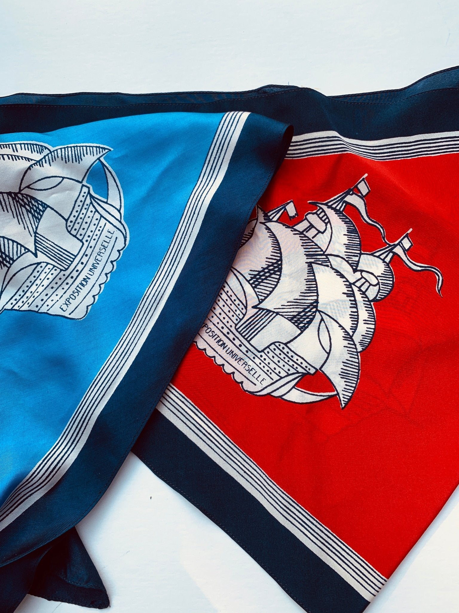 Vintage blue triangle 'boats’ silk scarf - Natalia Willmott