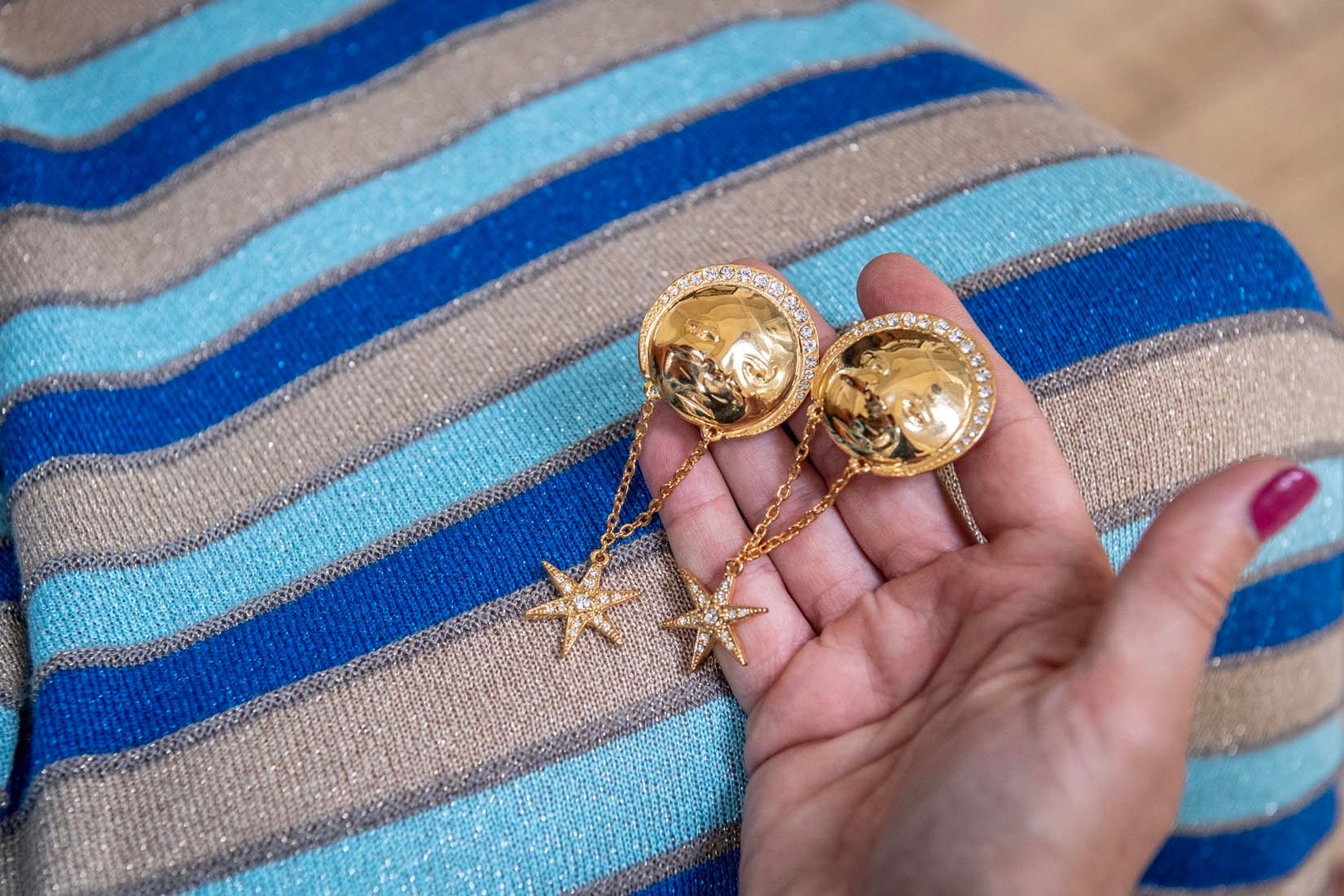 Vintage Butler and Wilson smiling moon and star clip on earrings
