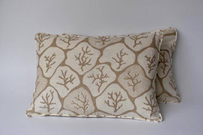 White linen cushions with coral design - Natalia Willmott