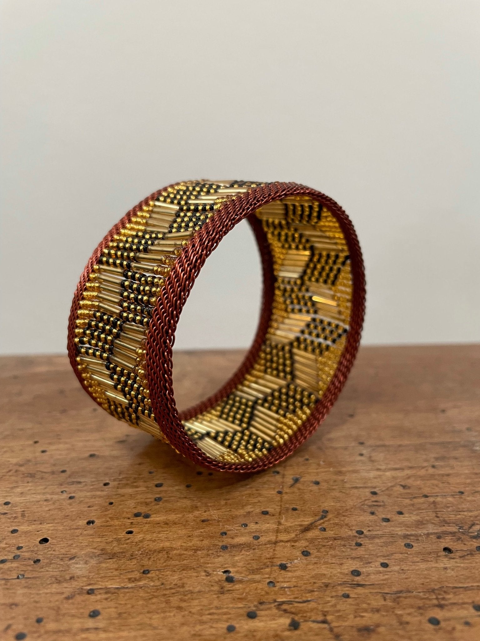 Woven copper and glass beads bracelet medium - Natalia Willmott