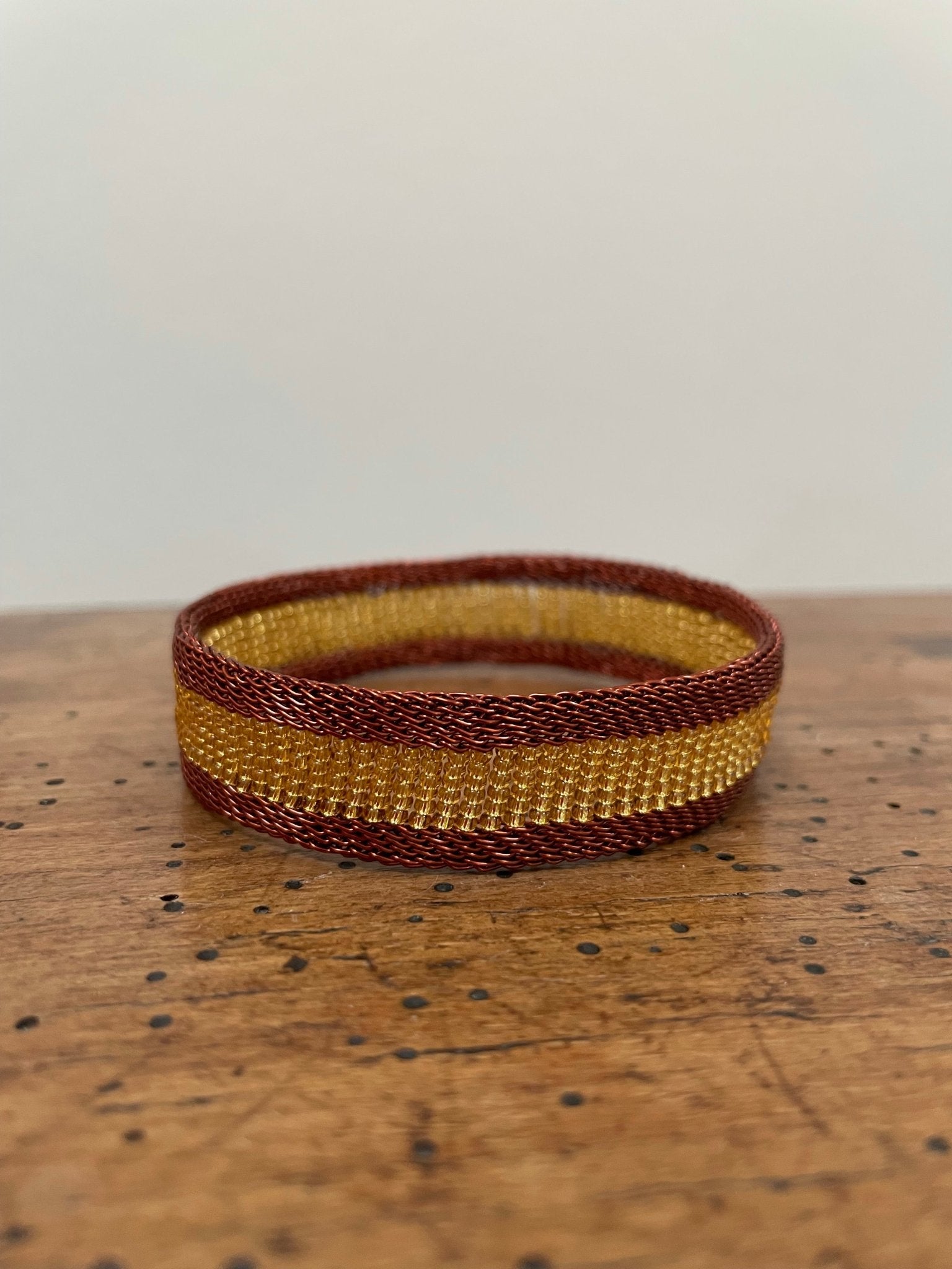 Woven copper and glass beads bracelet narrow - Natalia Willmott