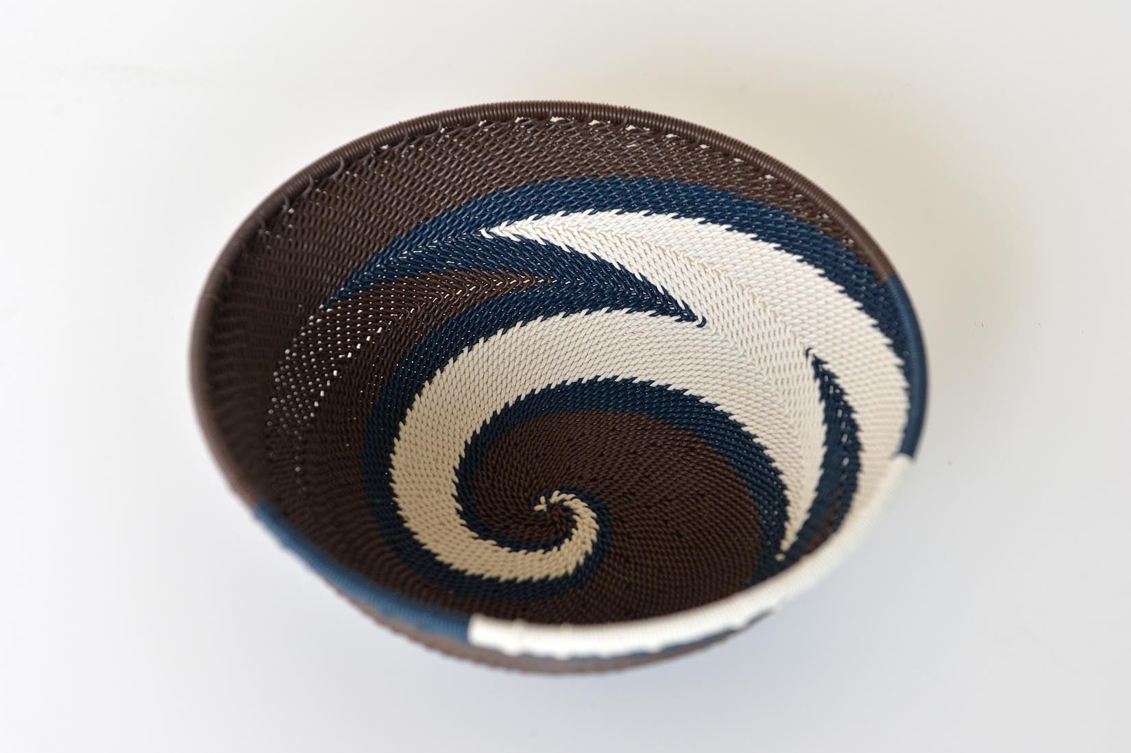Zulu basket bowl - Brown, blue & white - Natalia Willmott